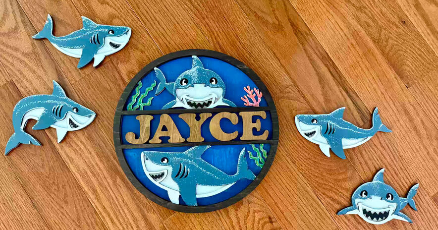 Custom sign with extra sharks