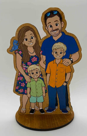 Personalized wooden caricature made from a family photo