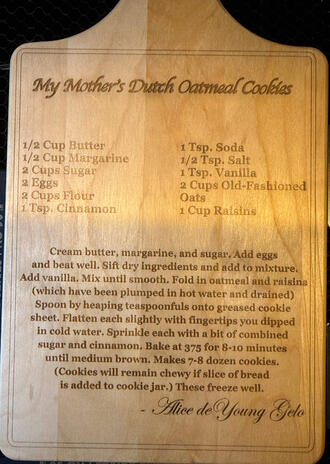 Custom Maple cutting board with that special family recipe